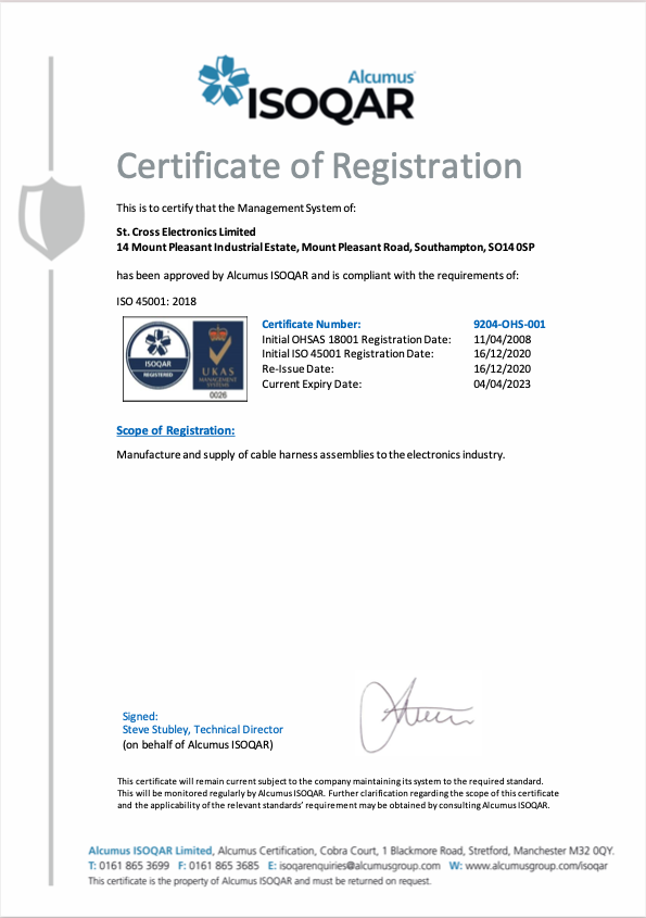 UL and ISO Certification - St Cross Electronics